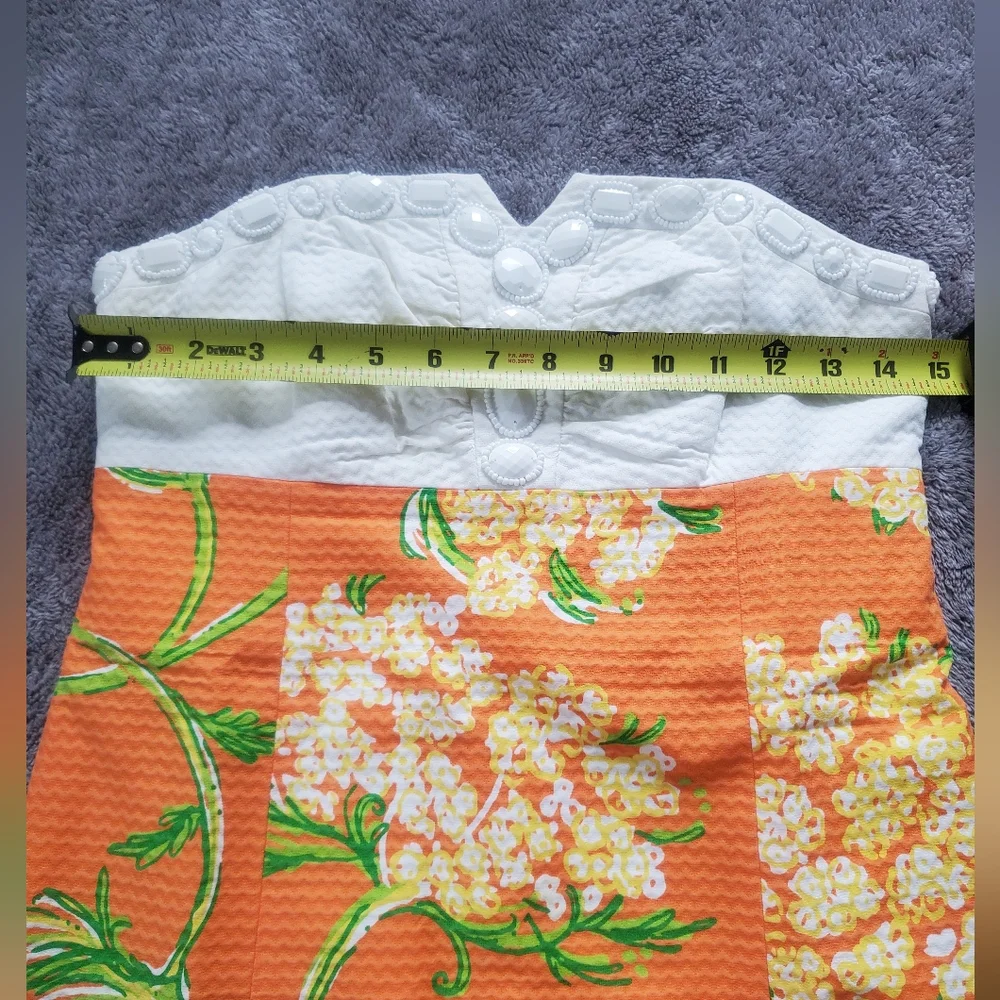 Lilly Pulitzer Bowen Strapless Shift Dress Orange Floral White Eyelet Size 2 - Picture 10 of 11
